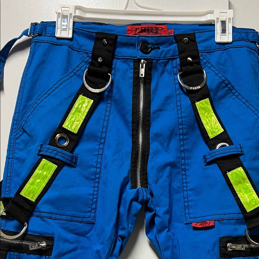 Tripp NYC Blue Cargo Pants with Neon and Black Accents - Picture 2 of 10